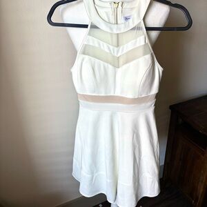 Honey and Rosie White Halter Dress Mesh Inset Fit Flare Skater Dress Small